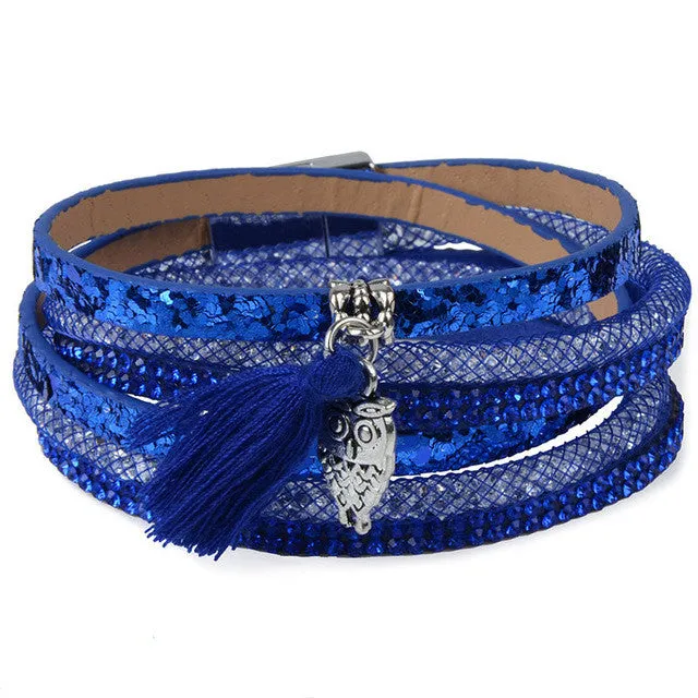 Crystal Wide Leather Bracelet