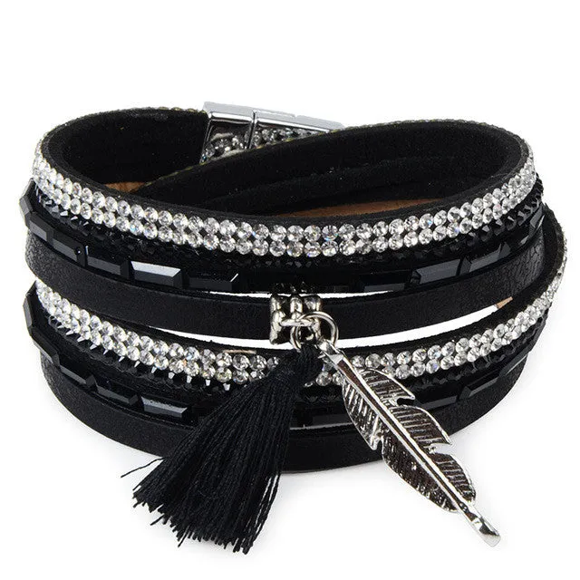 Crystal Wide Leather Bracelet