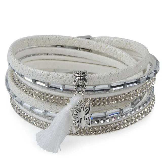 Crystal Wide Leather Bracelet