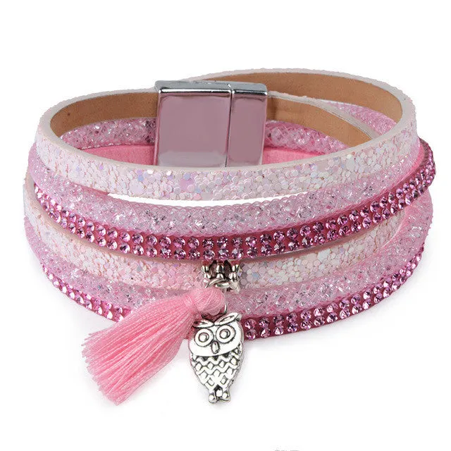 Crystal Wide Leather Bracelet