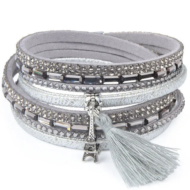 Crystal Wide Leather Bracelet