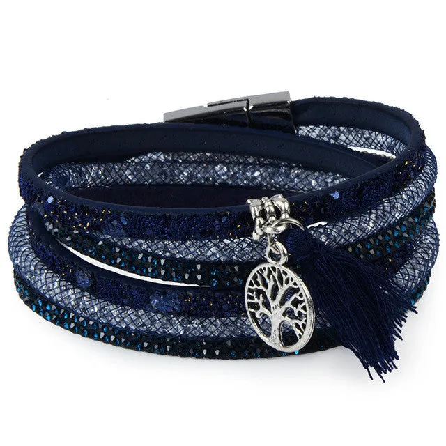 Crystal Wide Leather Bracelet