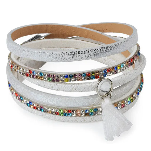 Crystal Wide Leather Bracelet