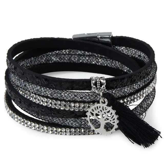 Crystal Wide Leather Bracelet