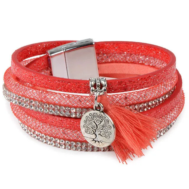Crystal Wide Leather Bracelet