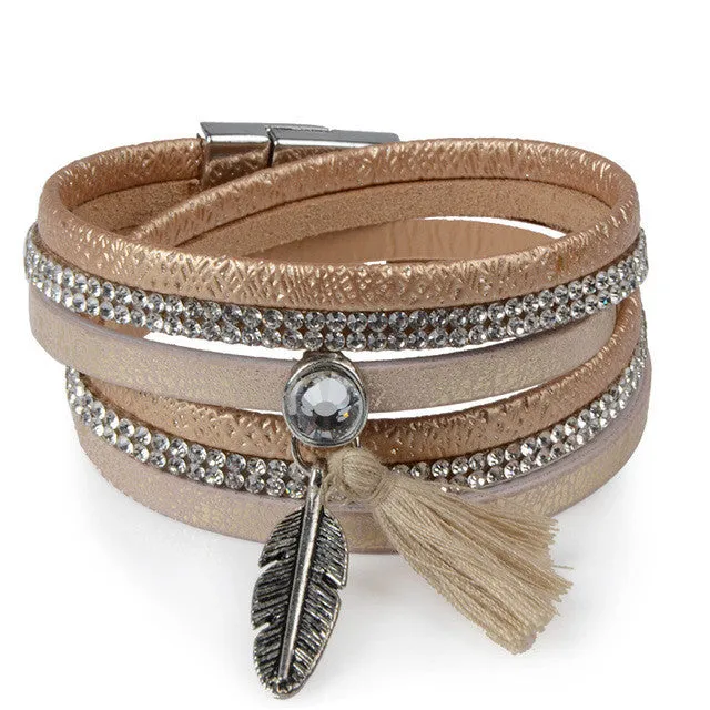 Crystal Wide Leather Bracelet