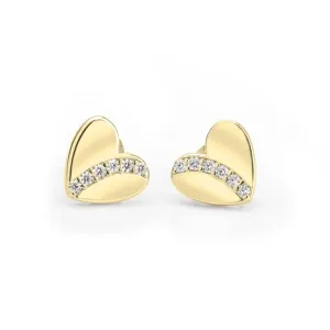Cubic Zirconia Heart Stud Earrings - 24k Gold Plated