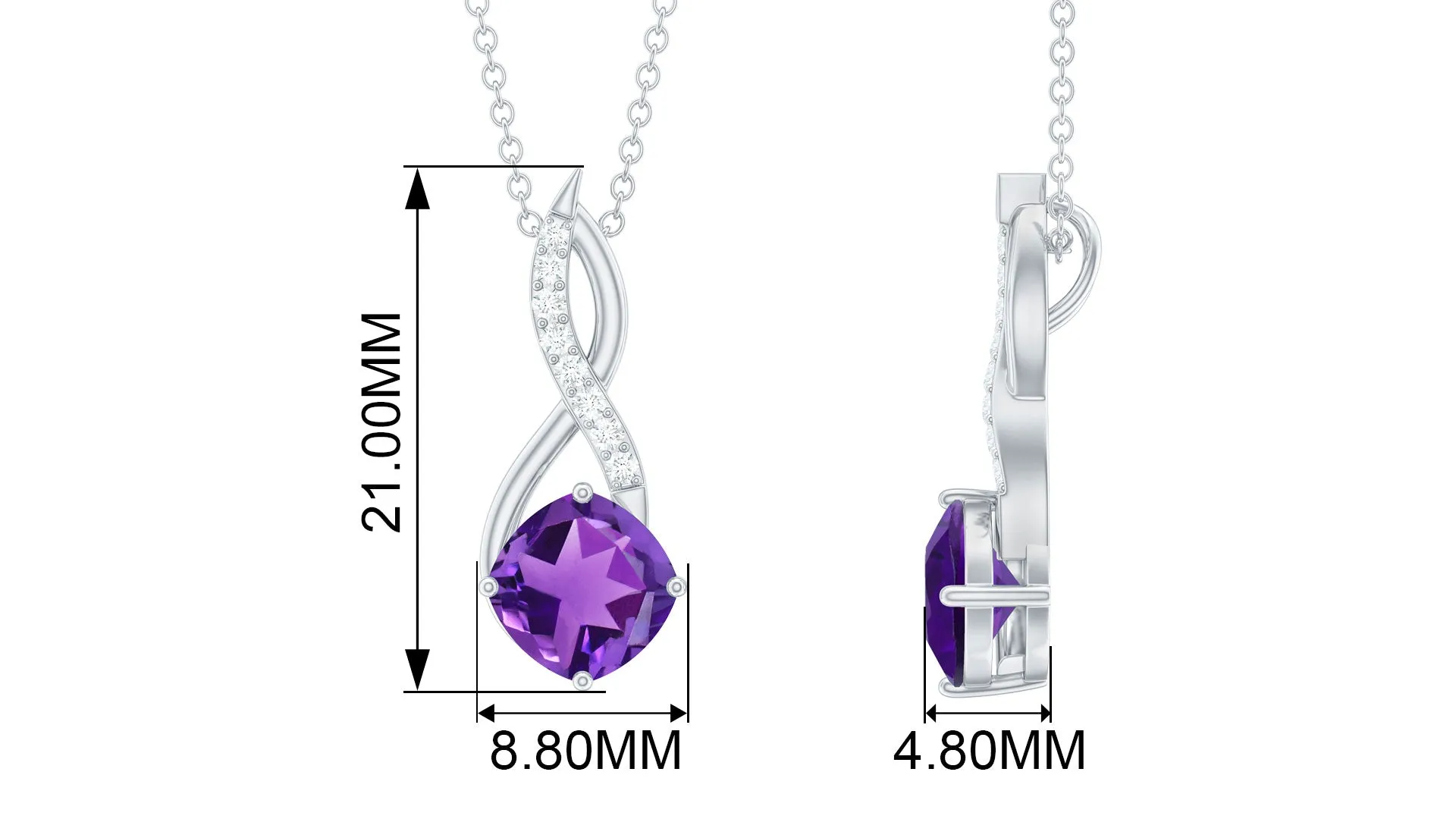 Cushion Shape Amethyst Infinity Pendant Necklace with Diamond Accent