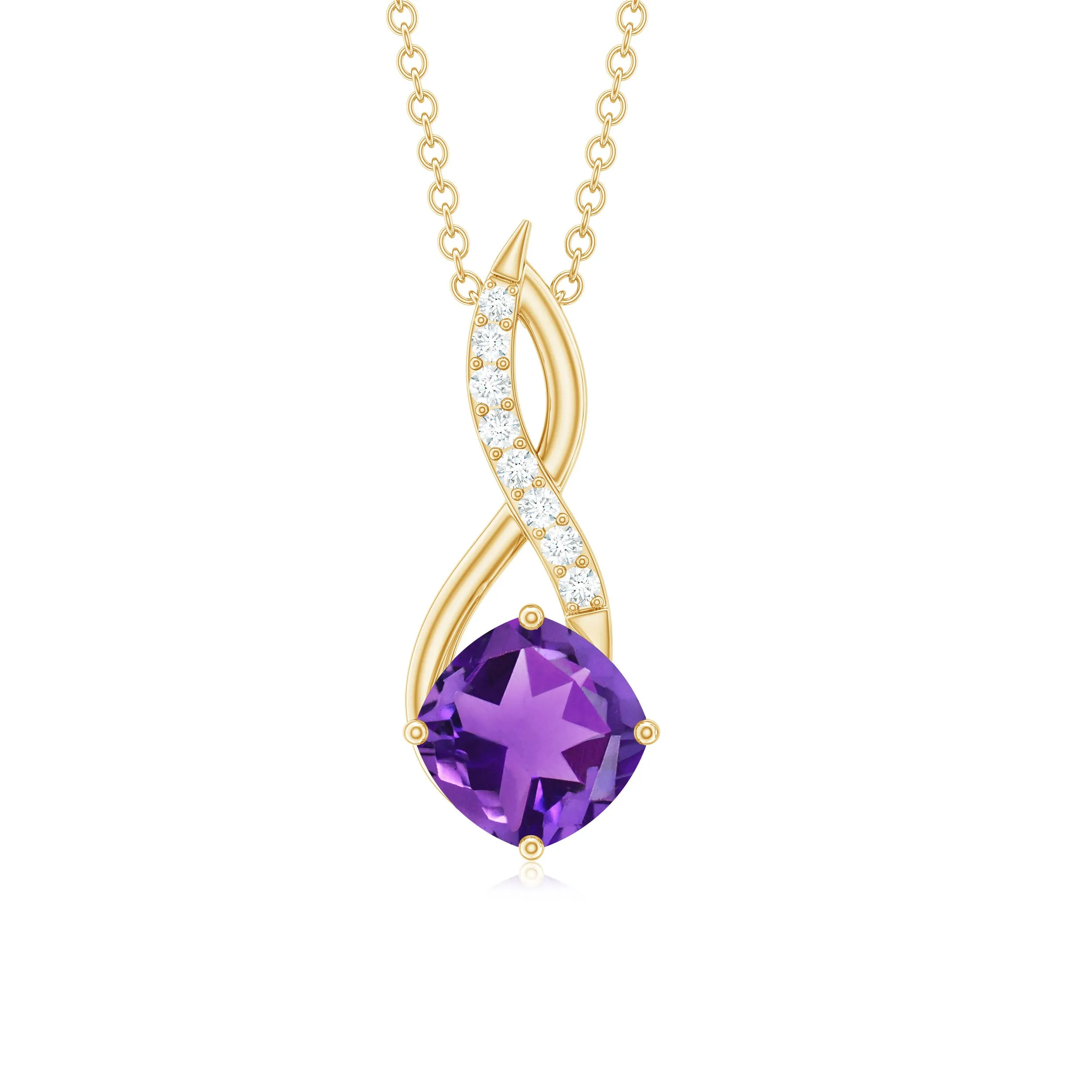 Cushion Shape Amethyst Infinity Pendant Necklace with Diamond Accent