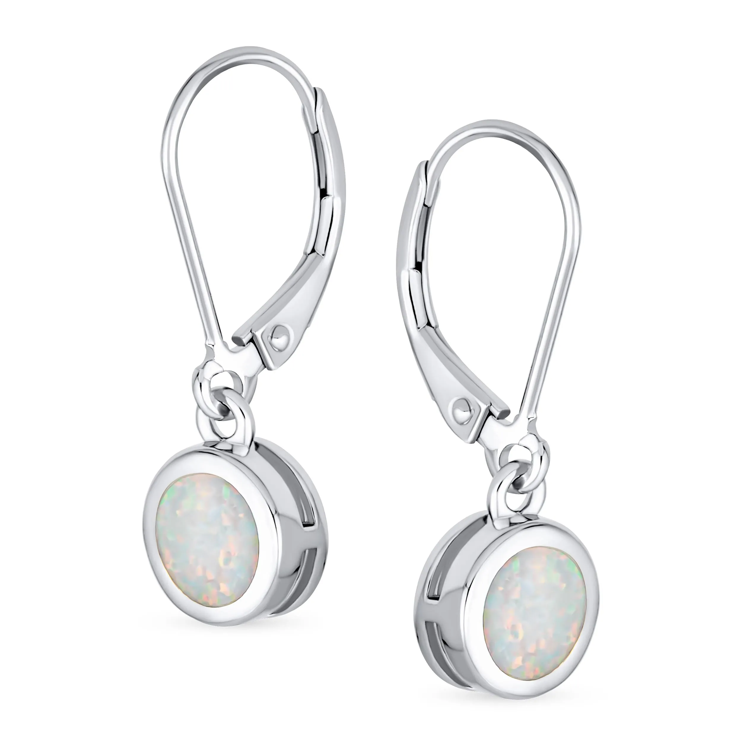 Dangle Gemstone Earrings Sterling Silver Opal Lever Back October Birthstone