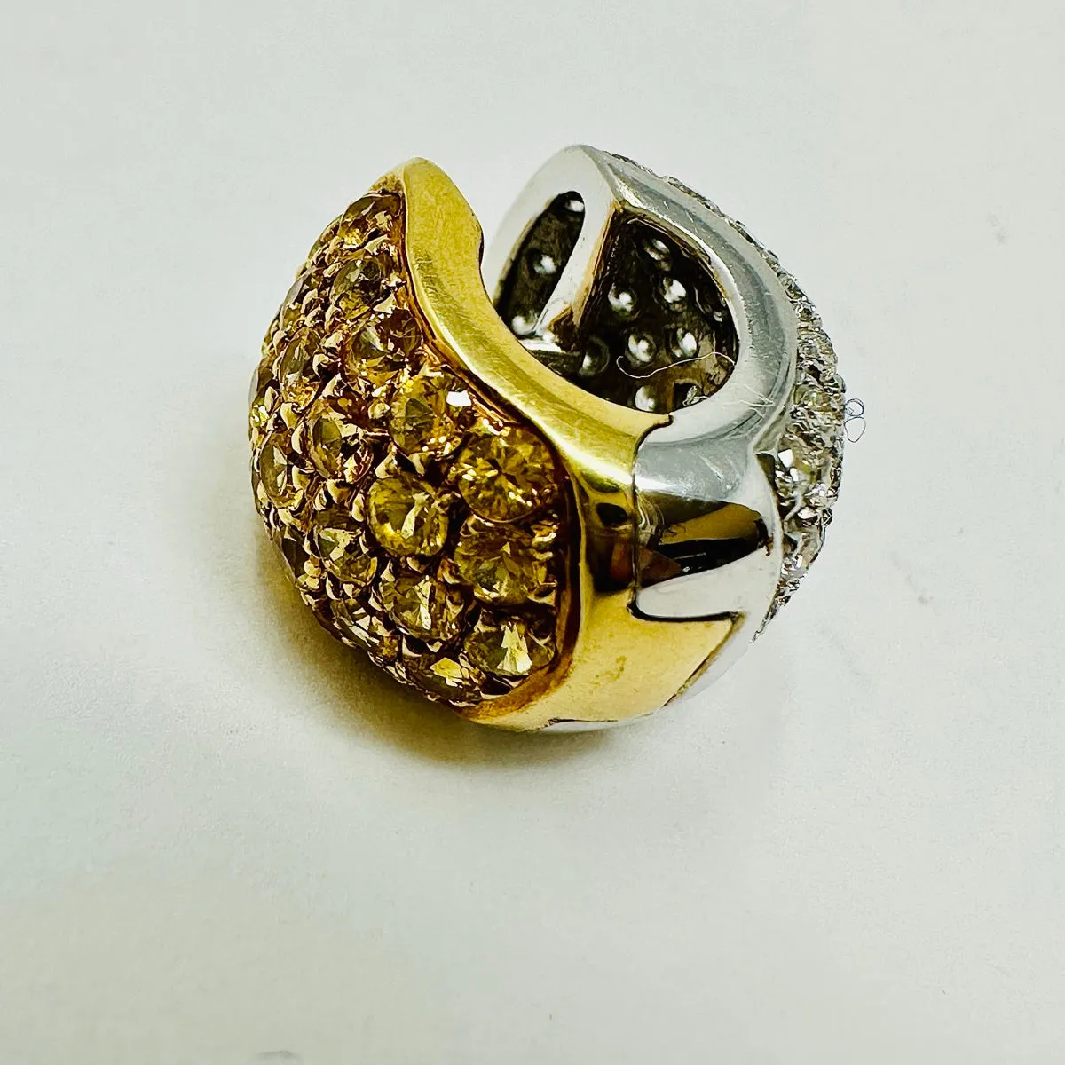 Dankner 18K Yellow and White Gold Hoop Earrings with Diamonds & Yellow Sapphire