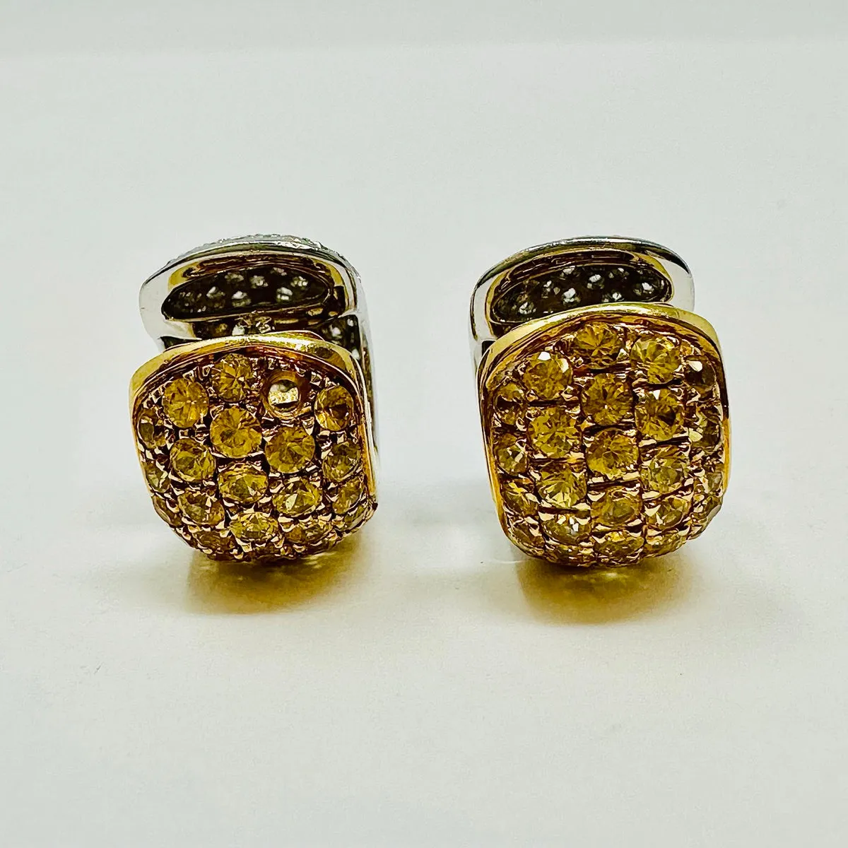 Dankner 18K Yellow and White Gold Hoop Earrings with Diamonds & Yellow Sapphire