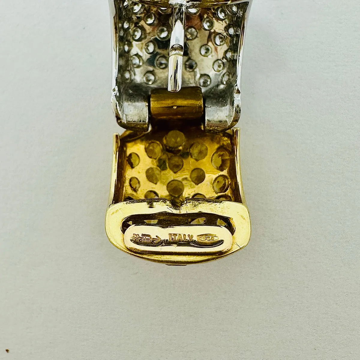 Dankner 18K Yellow and White Gold Hoop Earrings with Diamonds & Yellow Sapphire
