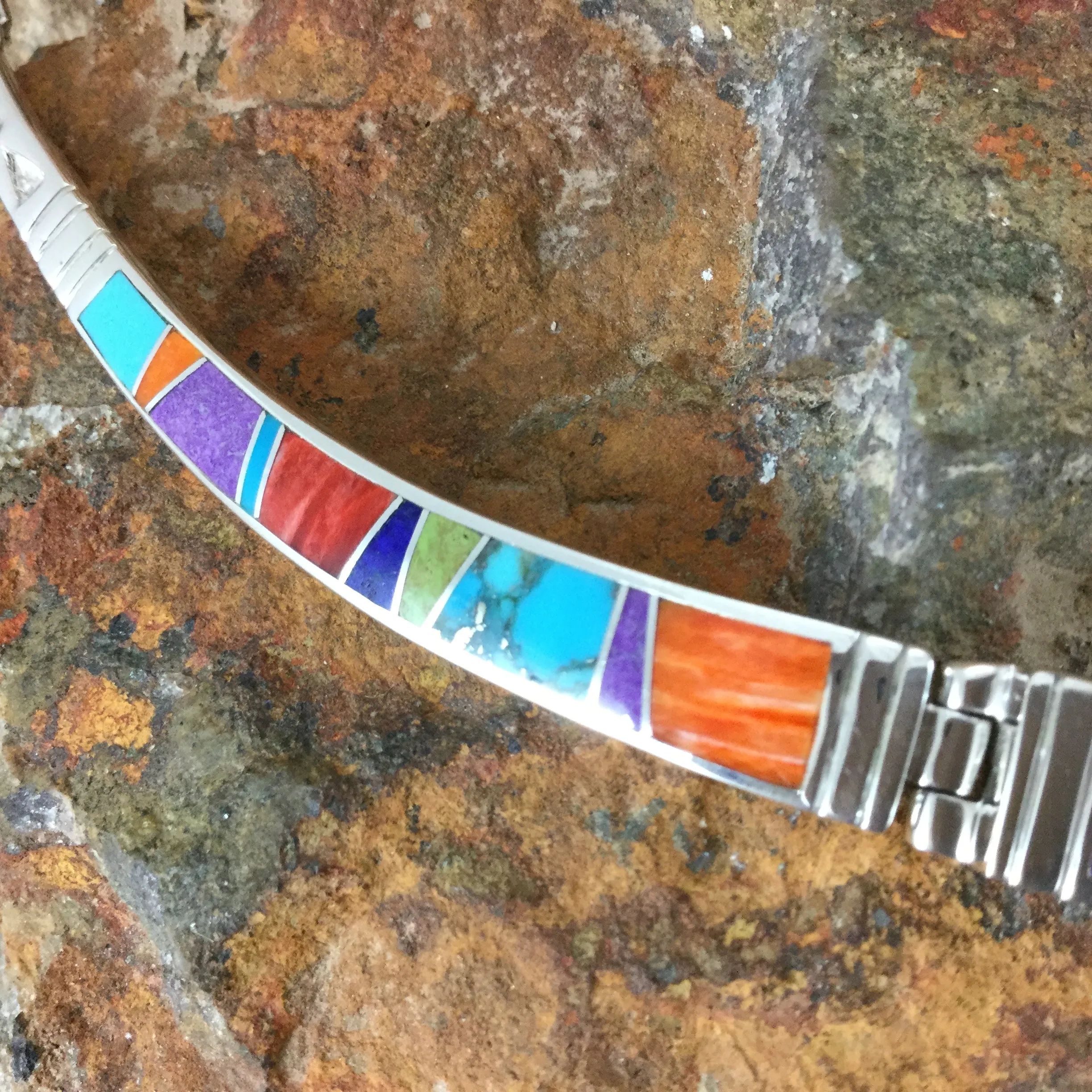 David Rosales Indian Summer Inlaid Sterling Silver Necklace