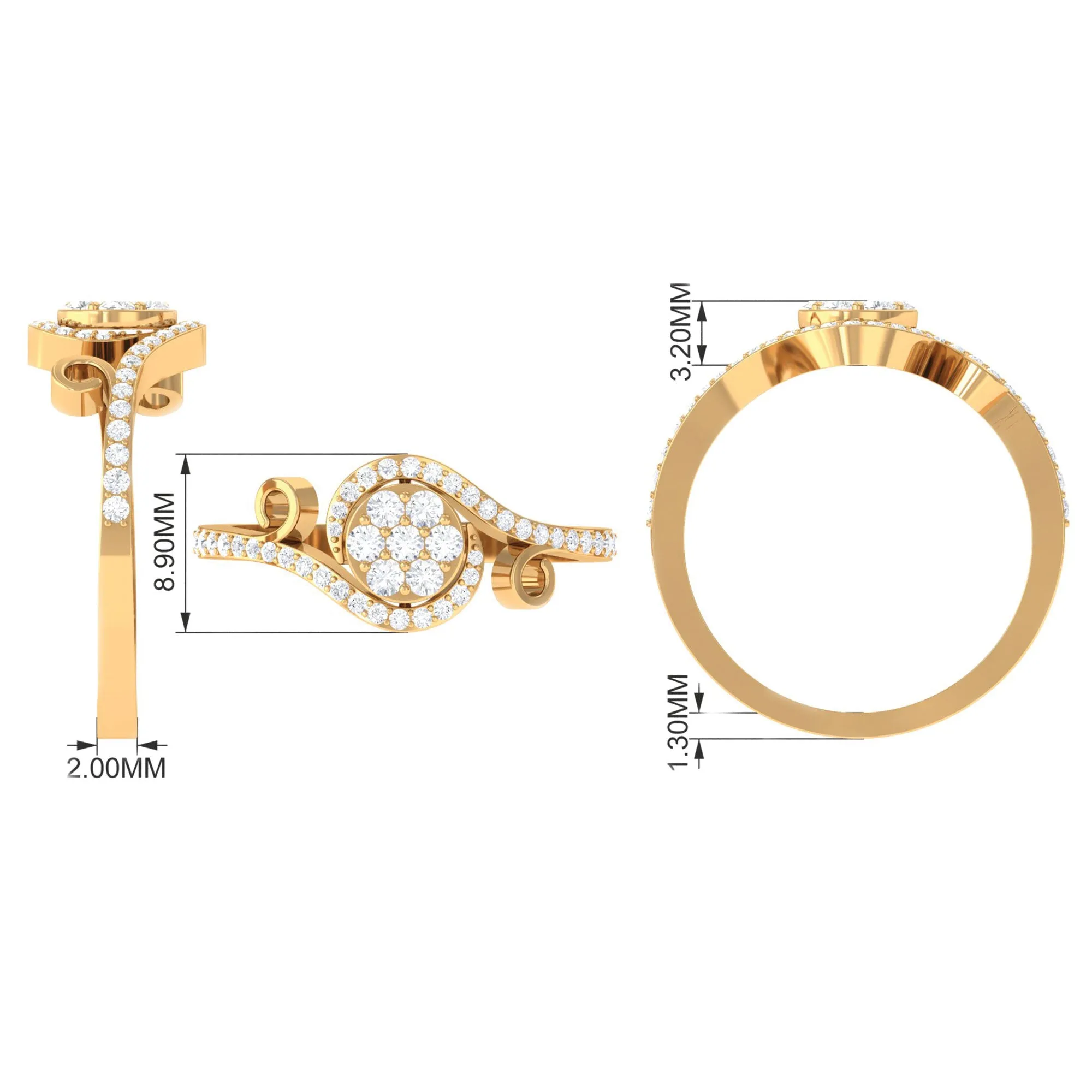 Designer Diamond Bypass Engagement Ring in Illusion Setting
