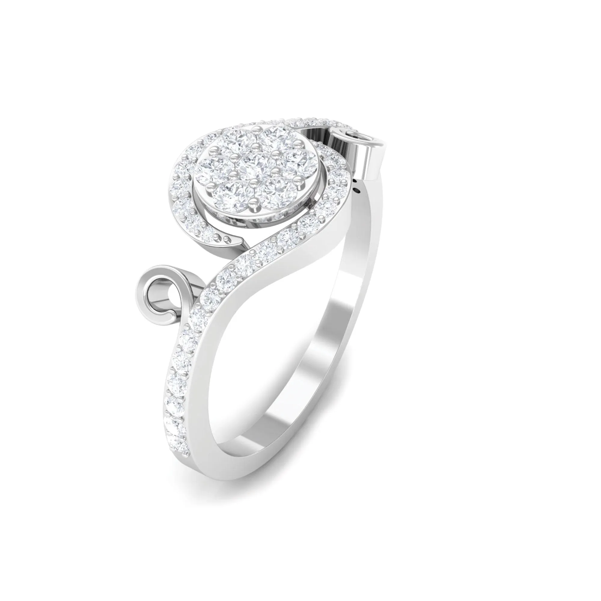 Designer Diamond Bypass Engagement Ring in Illusion Setting