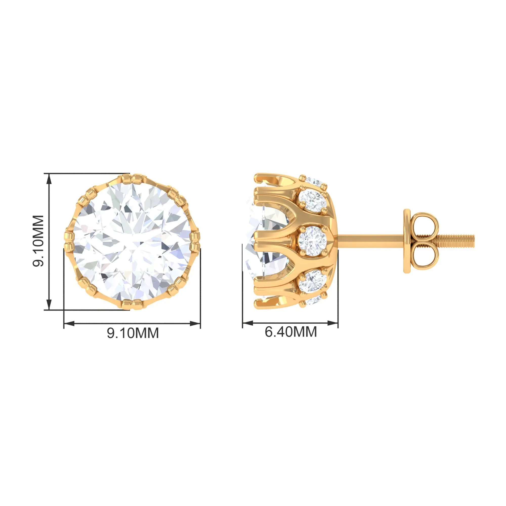 Designer Moissanite Solitaire Stud Earrings