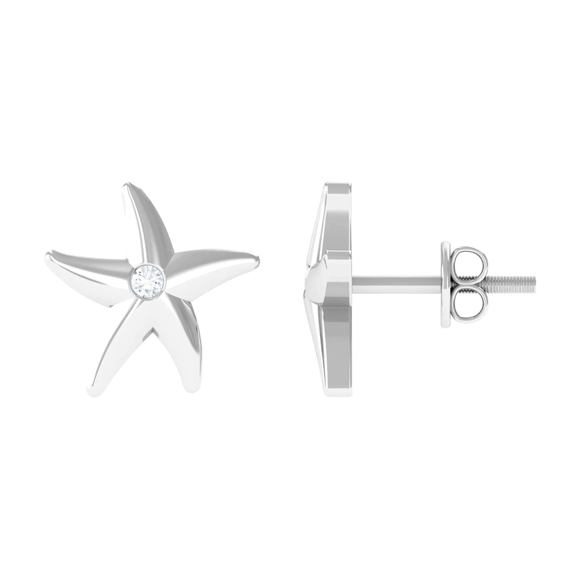 Diamond Starfish Stud Earrings for Women