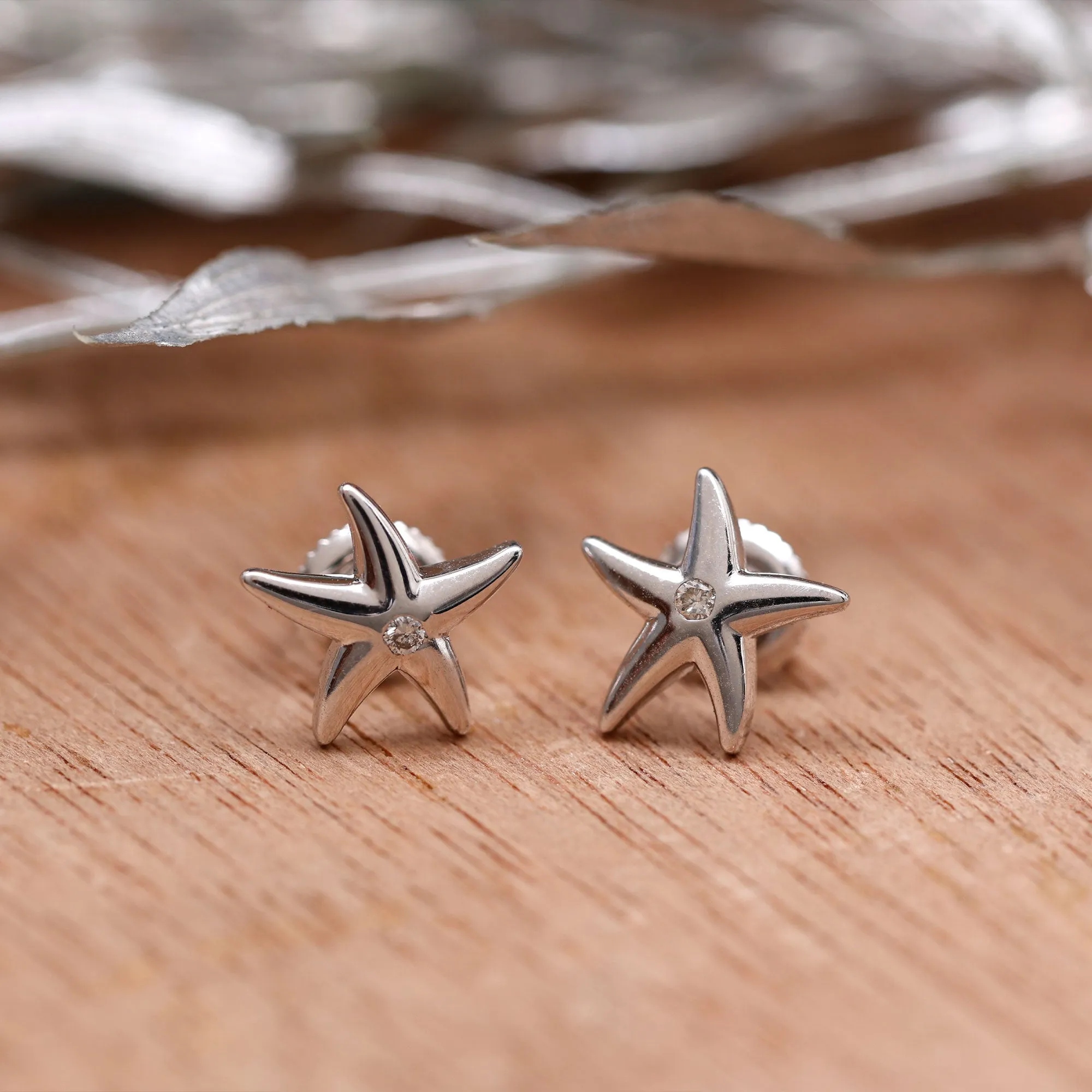 Diamond Starfish Stud Earrings for Women