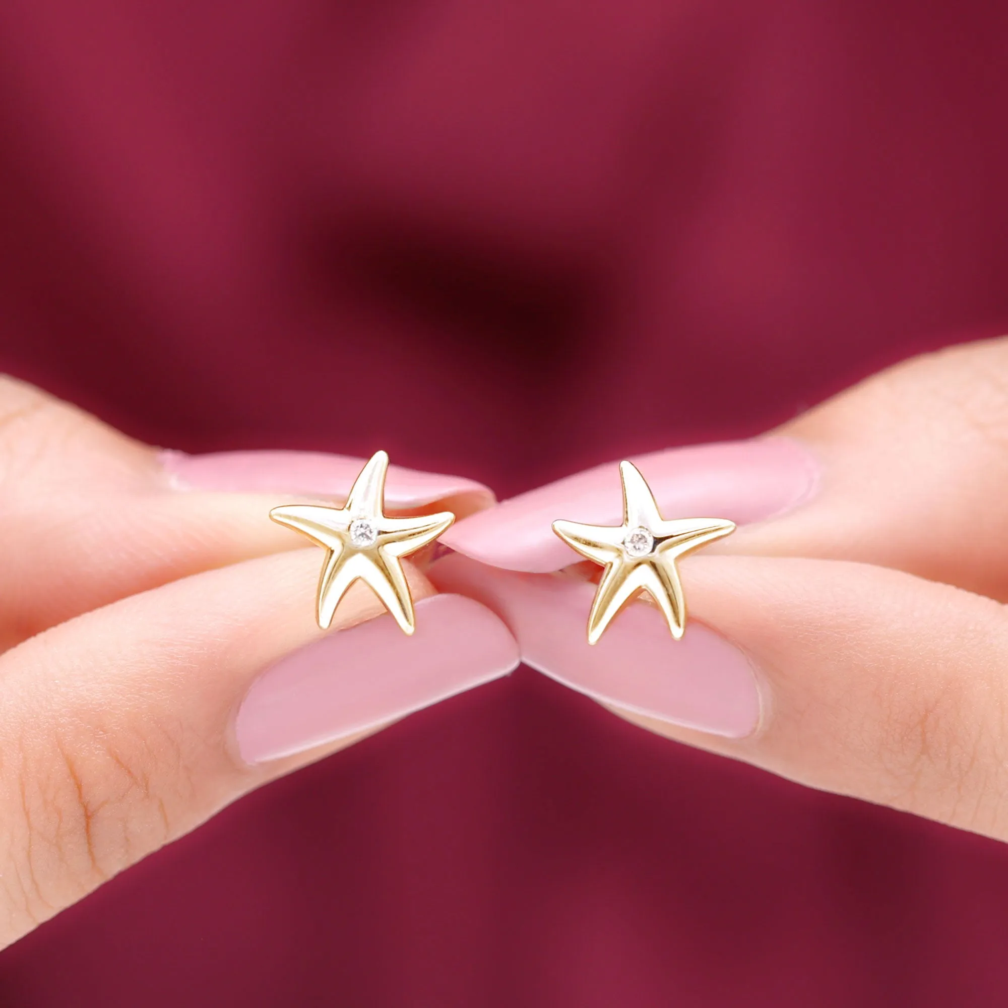 Diamond Starfish Stud Earrings for Women