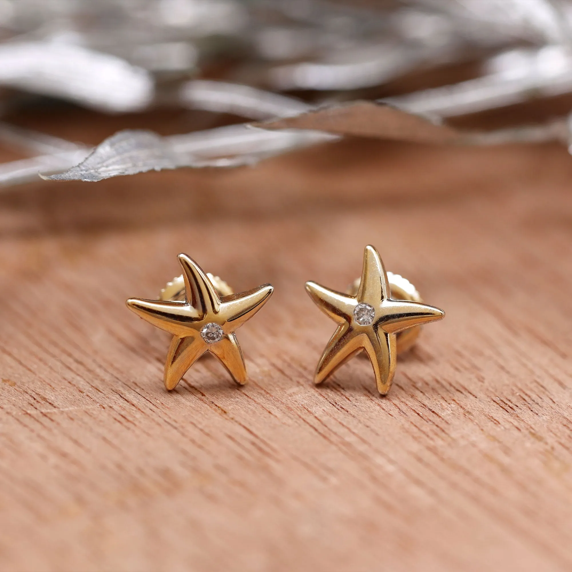 Diamond Starfish Stud Earrings for Women