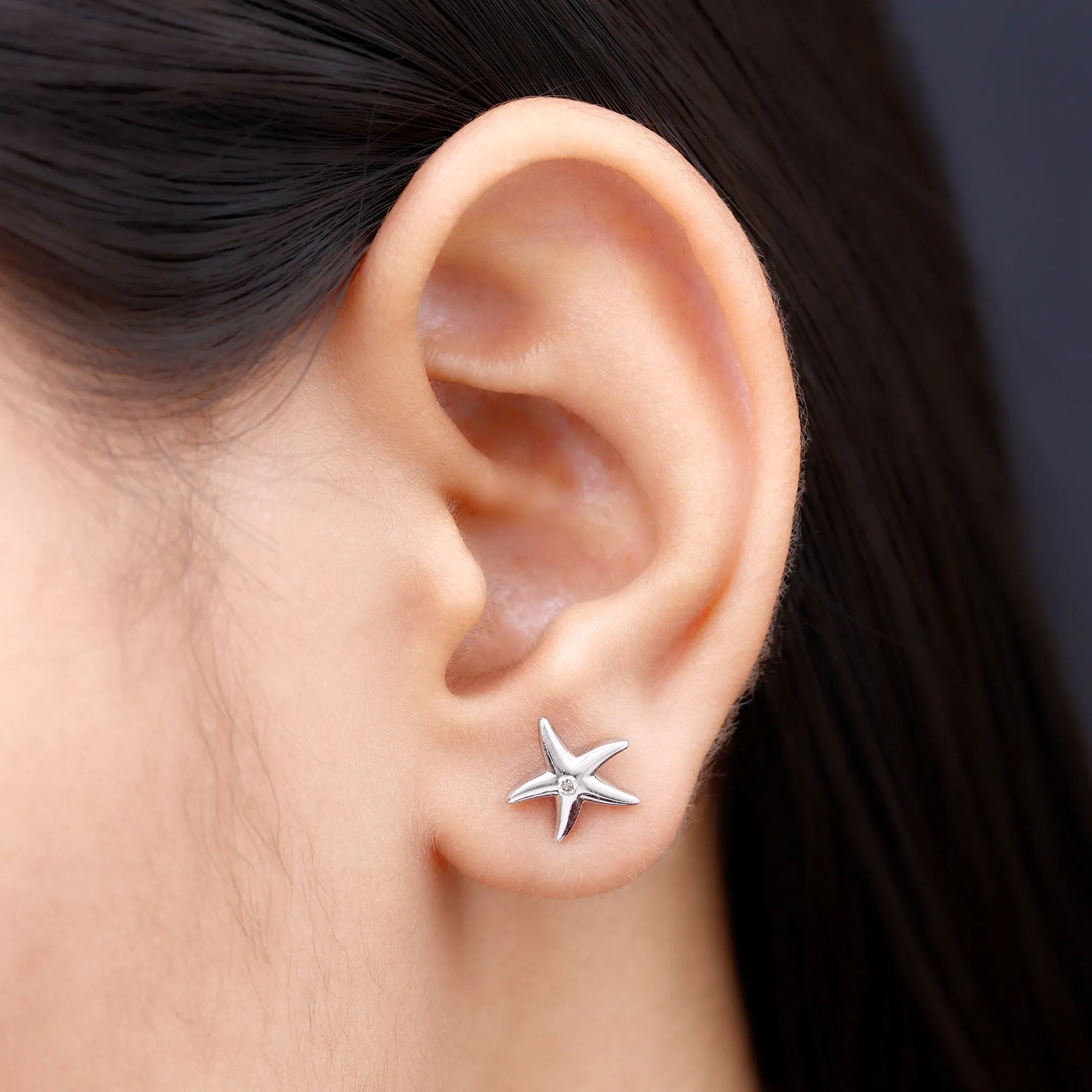 Diamond Starfish Stud Earrings for Women