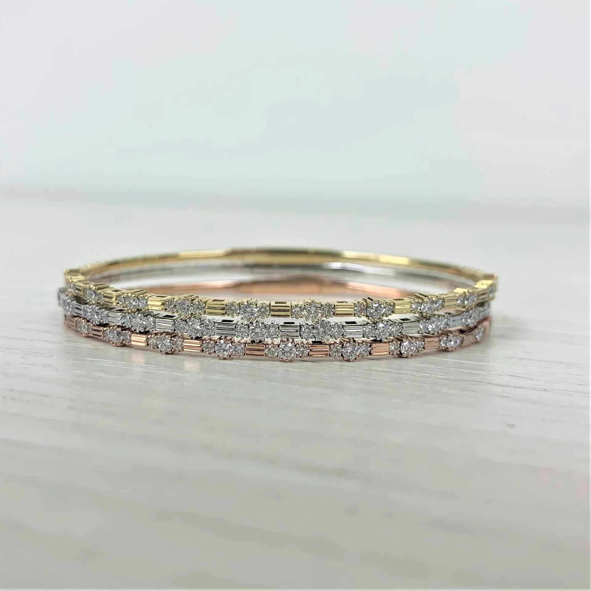 Diamond Three Section Flexible Bangle in 14K Rose Gold