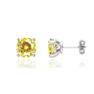 DOVE - Round Yellow Sapphire 18k White Gold Stud Earrings