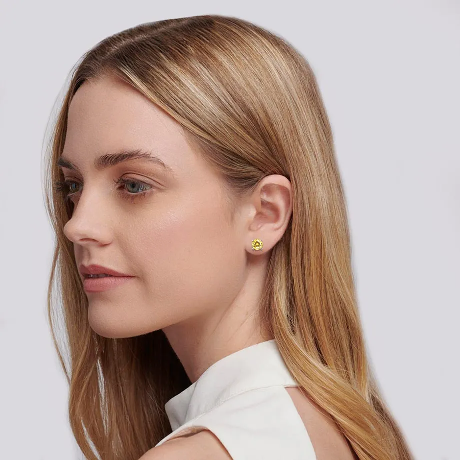 DOVE - Round Yellow Sapphire 18k White Gold Stud Earrings