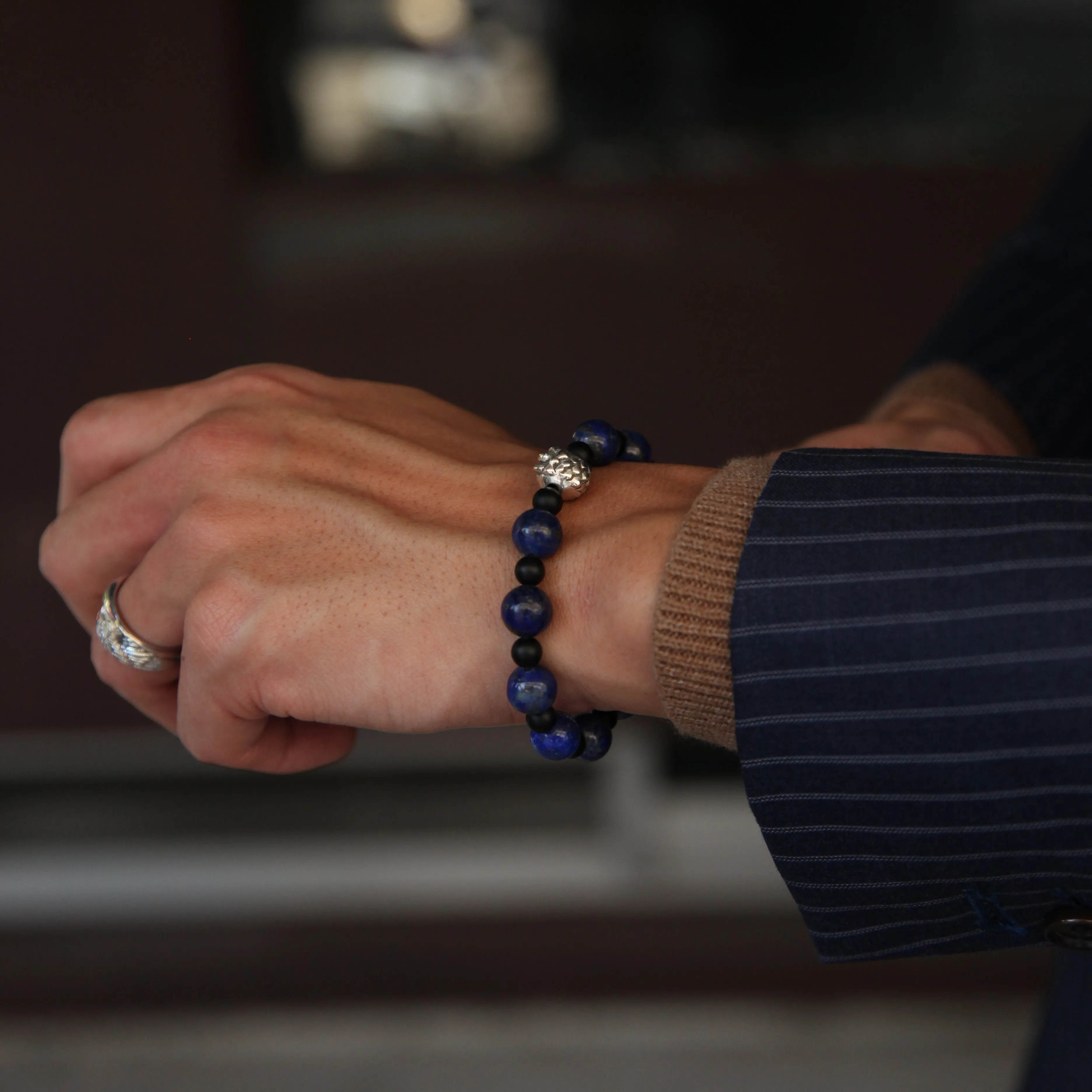Dragon Claw bracelet with Lapis Lazuli, Matt Onyx