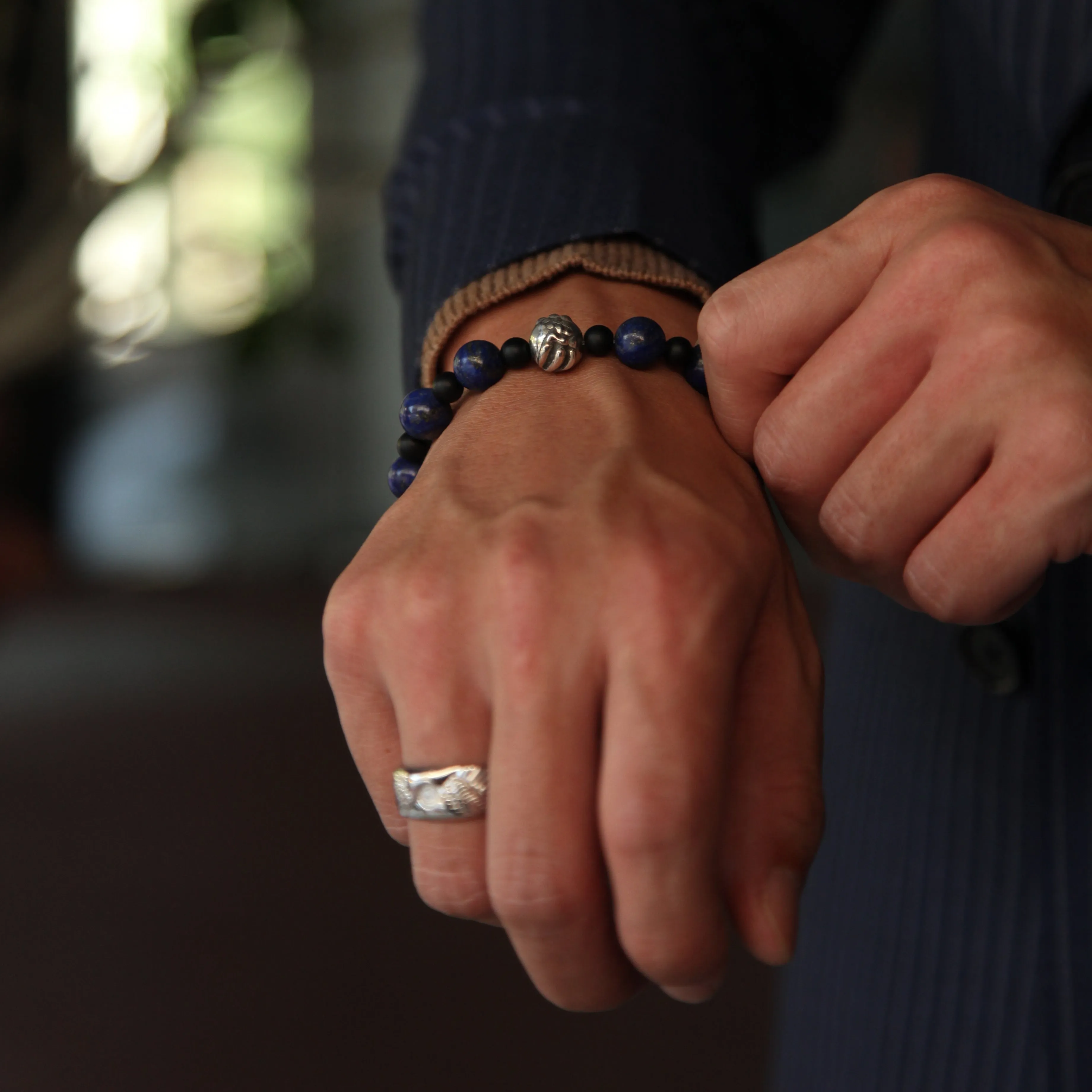 Dragon Claw bracelet with Lapis Lazuli, Matt Onyx