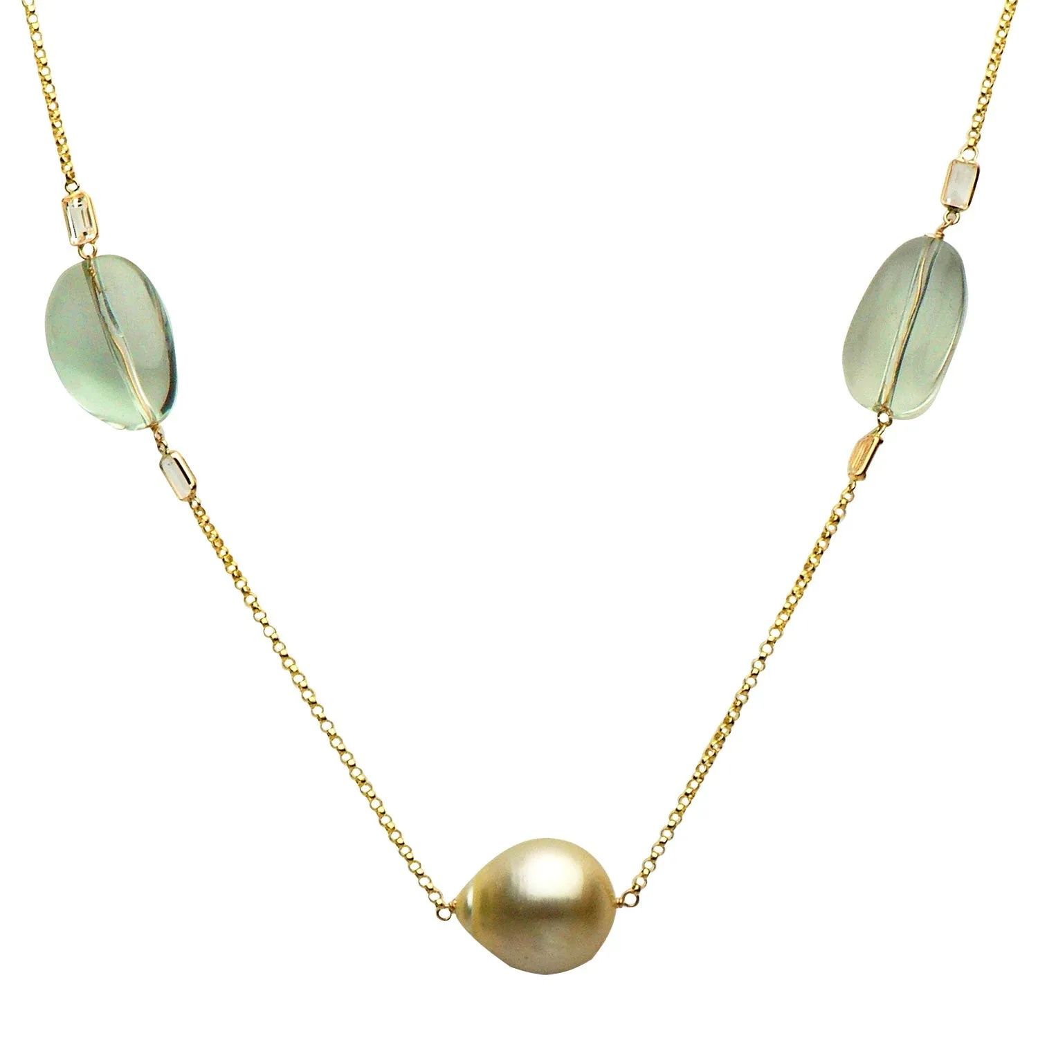 DSL Golden Pearl, Green Amethyst & White Topaz Necklace