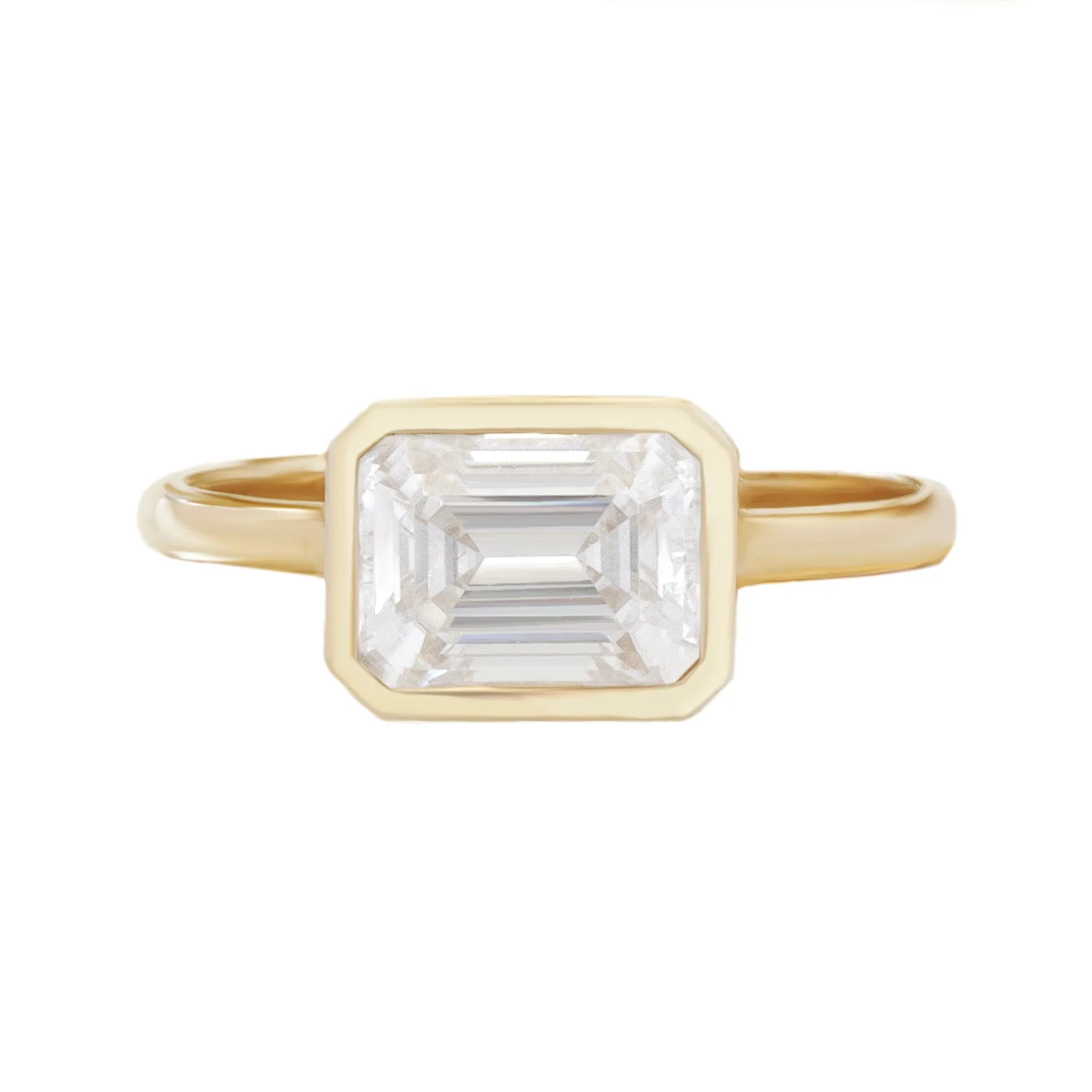 East West Emerald Cut Solitaire Bezel Set Diamond Engagement Ring - Jade