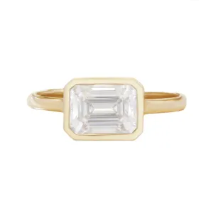 East West Emerald Cut Solitaire Bezel Set Diamond Engagement Ring - Jade