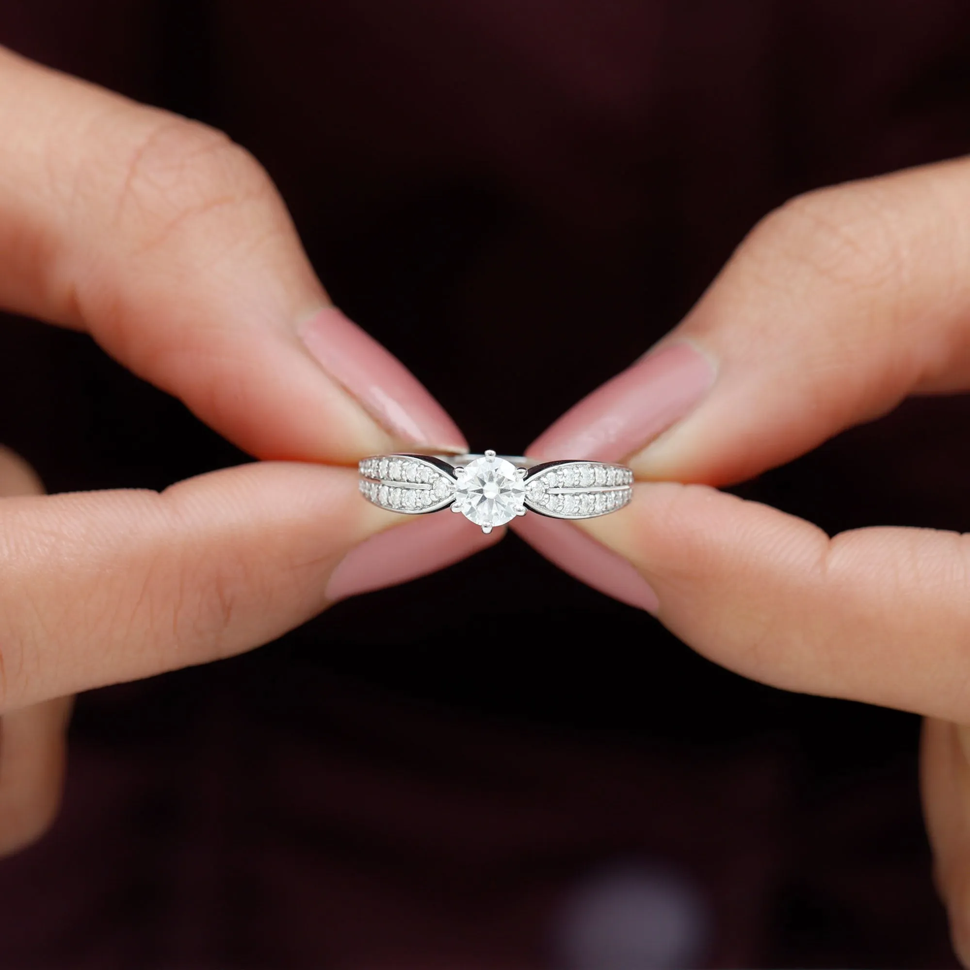 Elegant Round Moissanite Engagement Ring with Side Stones