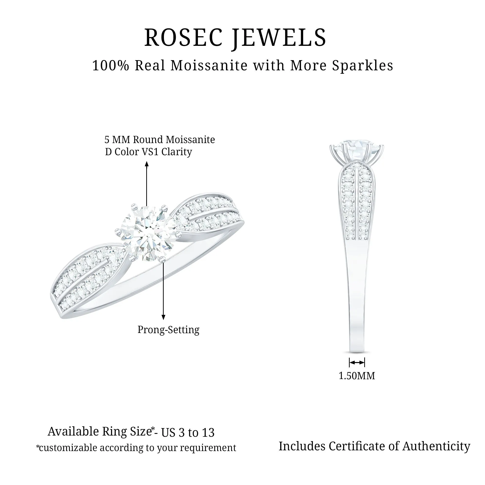 Elegant Round Moissanite Engagement Ring with Side Stones