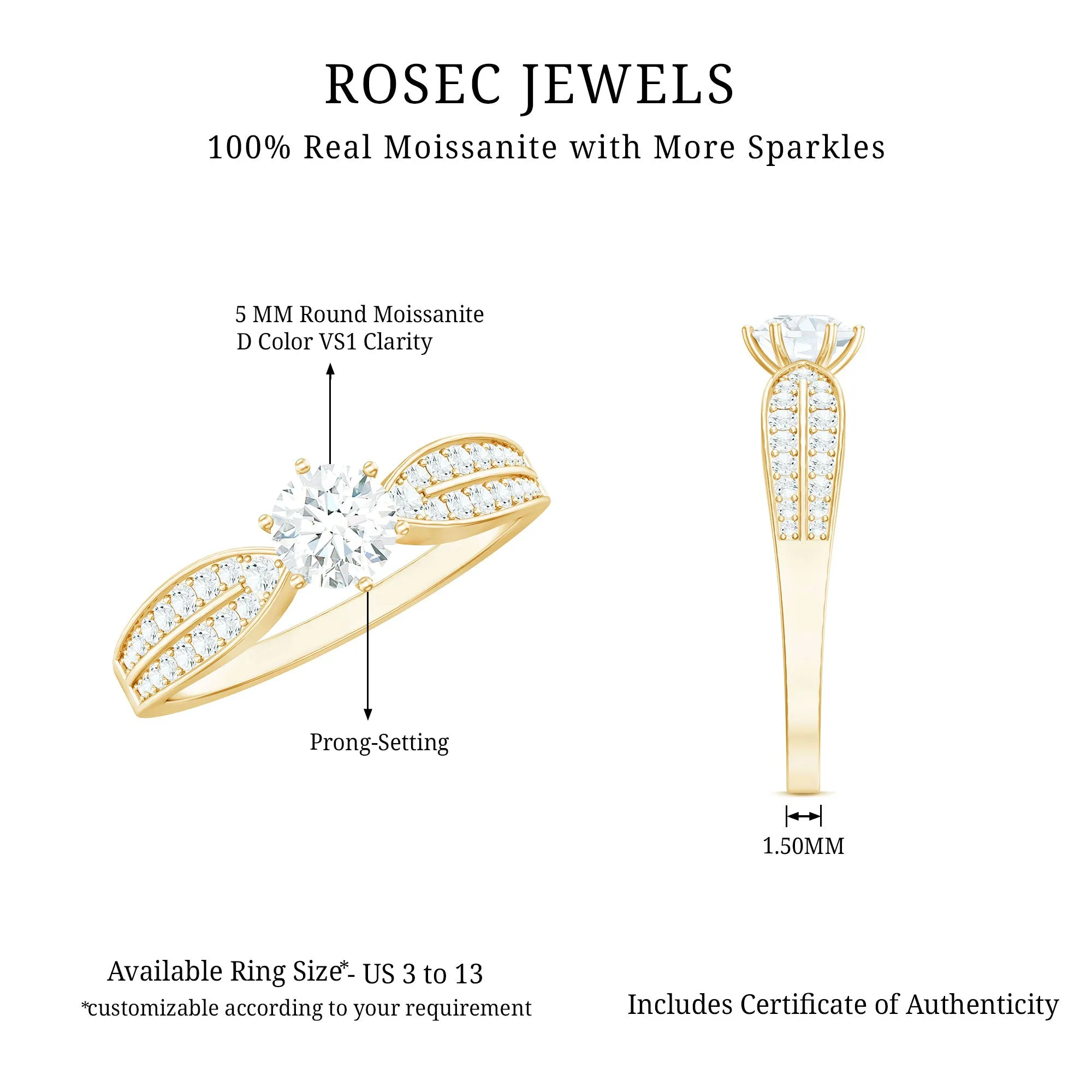 Elegant Round Moissanite Engagement Ring with Side Stones