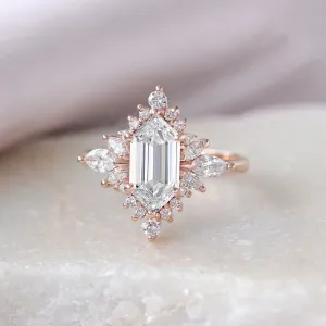 Elongated Hexagon 1CT Lab Diamond and Diamonds Celestial Star Engagement Ring Nora