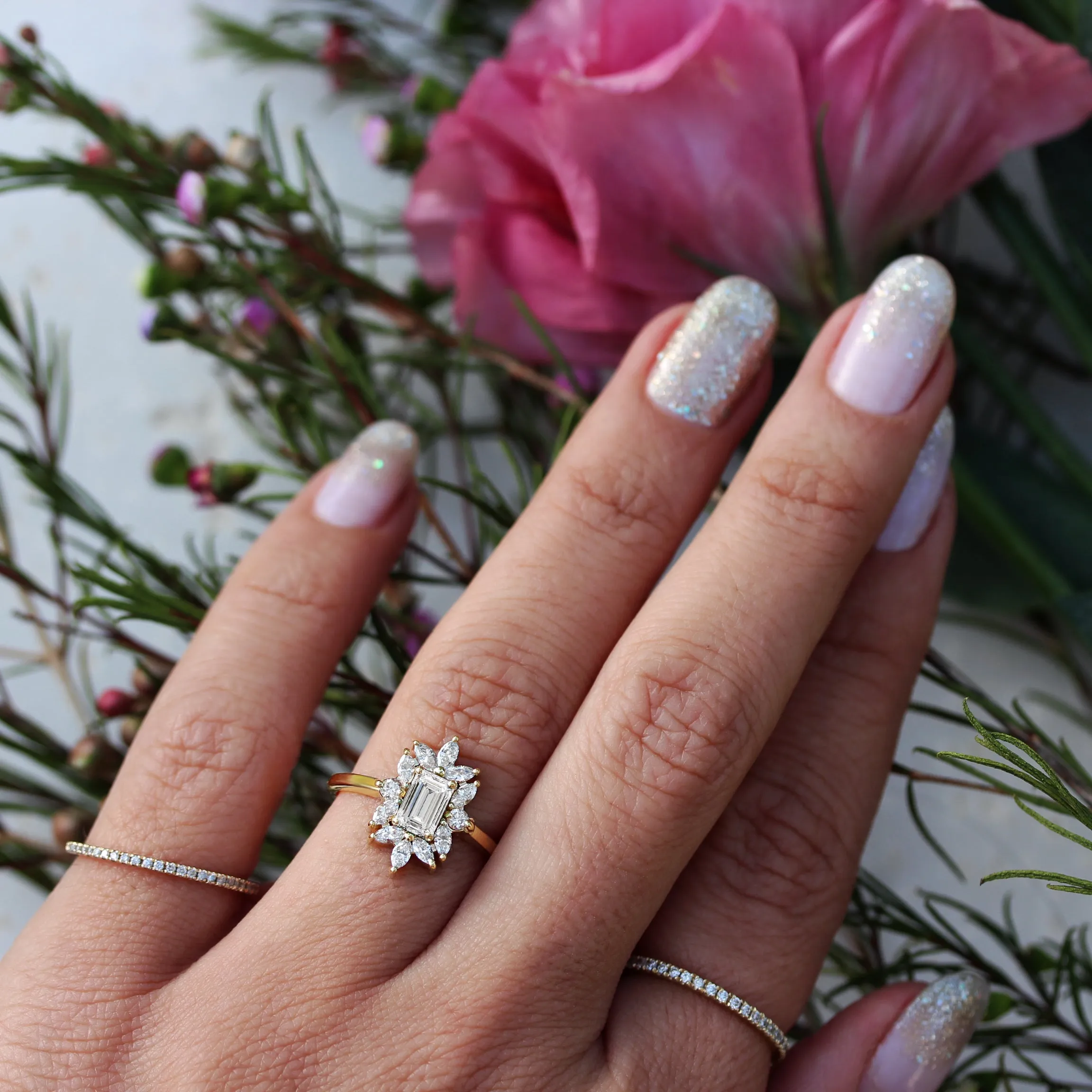 Emerald Cut, Marquise Diamond Halo Engagement ring, Charlotte ♥