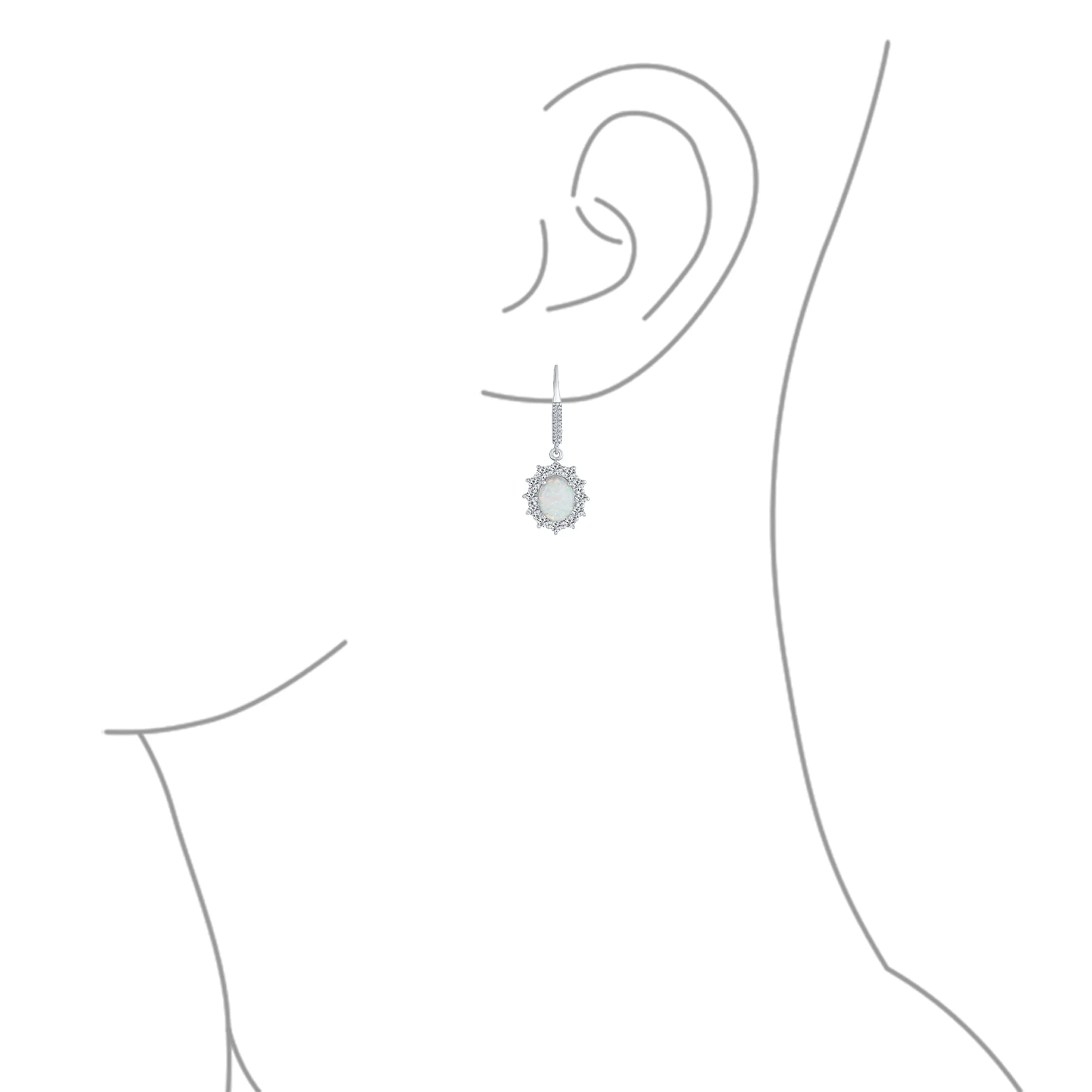 Estate Style Dangle Gemstone Earrings with CZ Halo & Opal in Sterling Silver