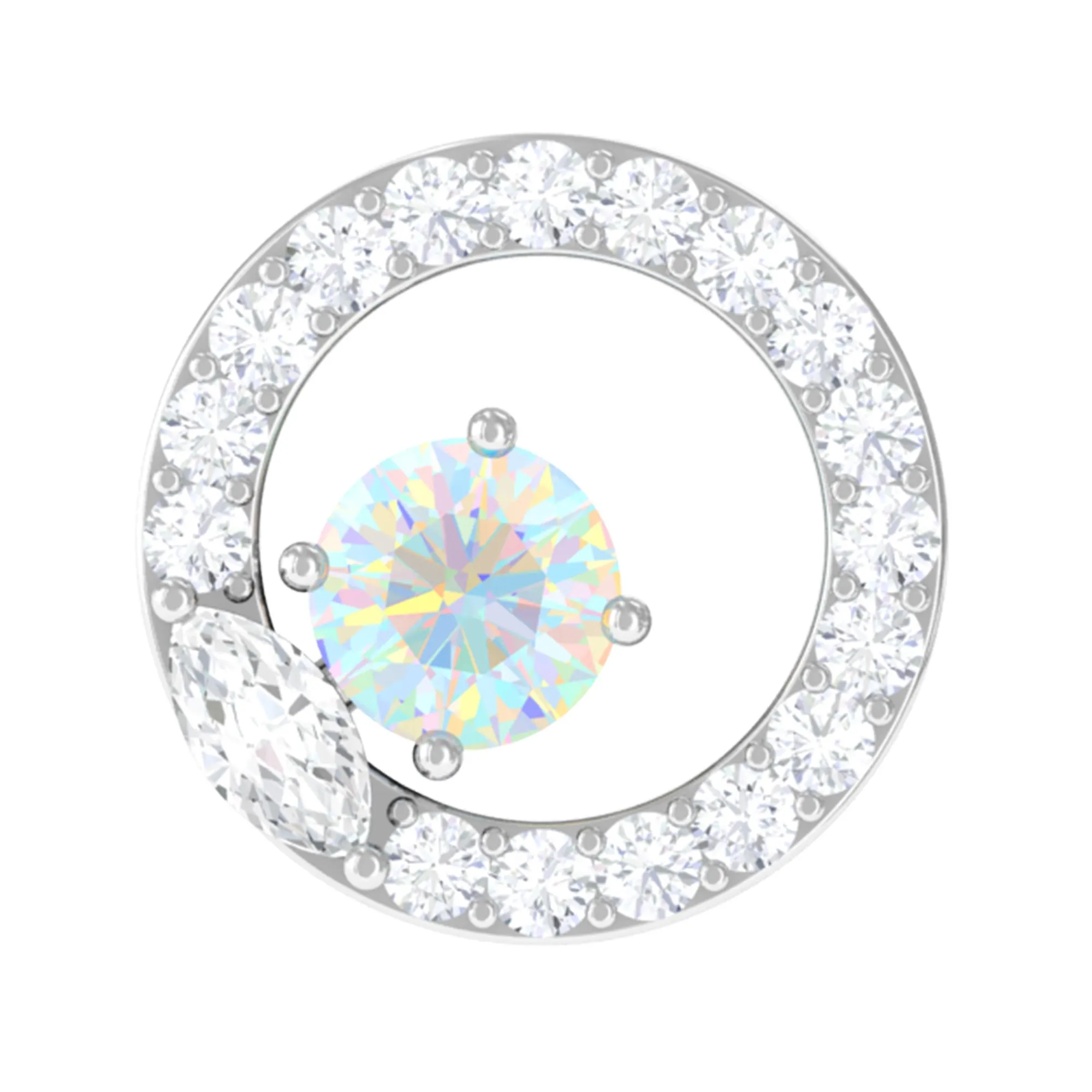 Ethiopian Opal and Moissanite Circle Cartilage Earring in Gold