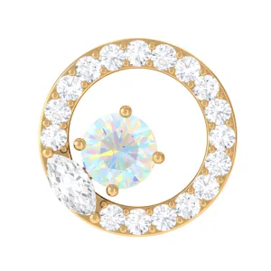 Ethiopian Opal and Moissanite Circle Cartilage Earring in Gold