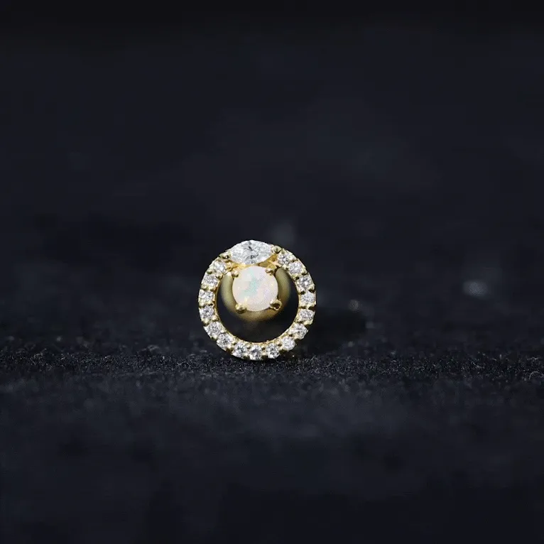 Ethiopian Opal and Moissanite Circle Cartilage Earring in Gold