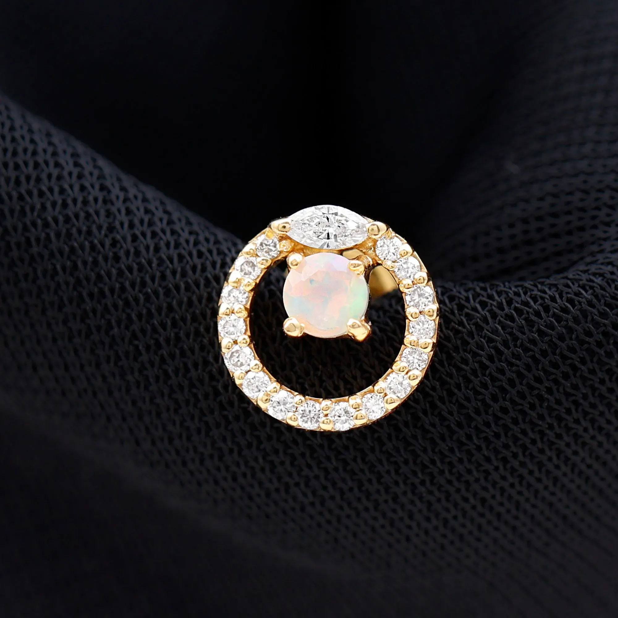 Ethiopian Opal and Moissanite Circle Cartilage Earring in Gold