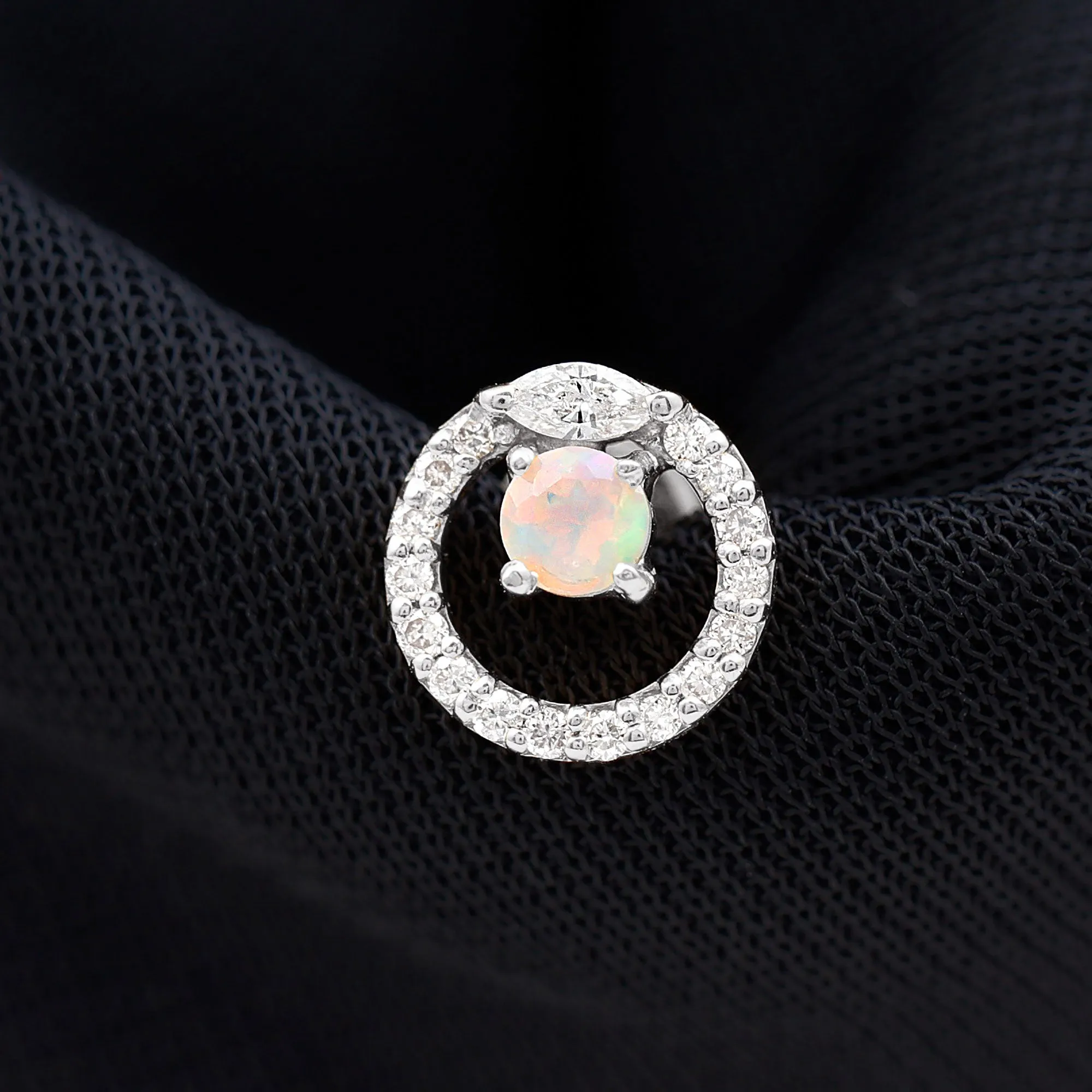 Ethiopian Opal and Moissanite Circle Cartilage Earring in Gold