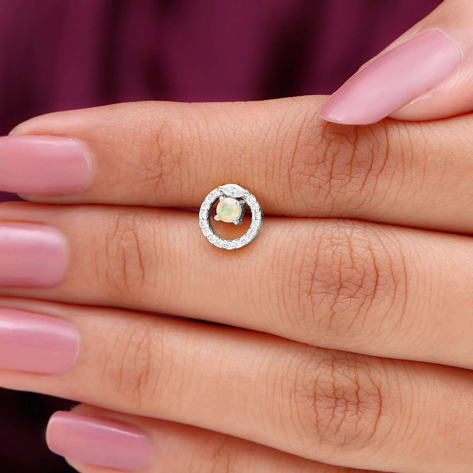Ethiopian Opal and Moissanite Circle Cartilage Earring in Gold
