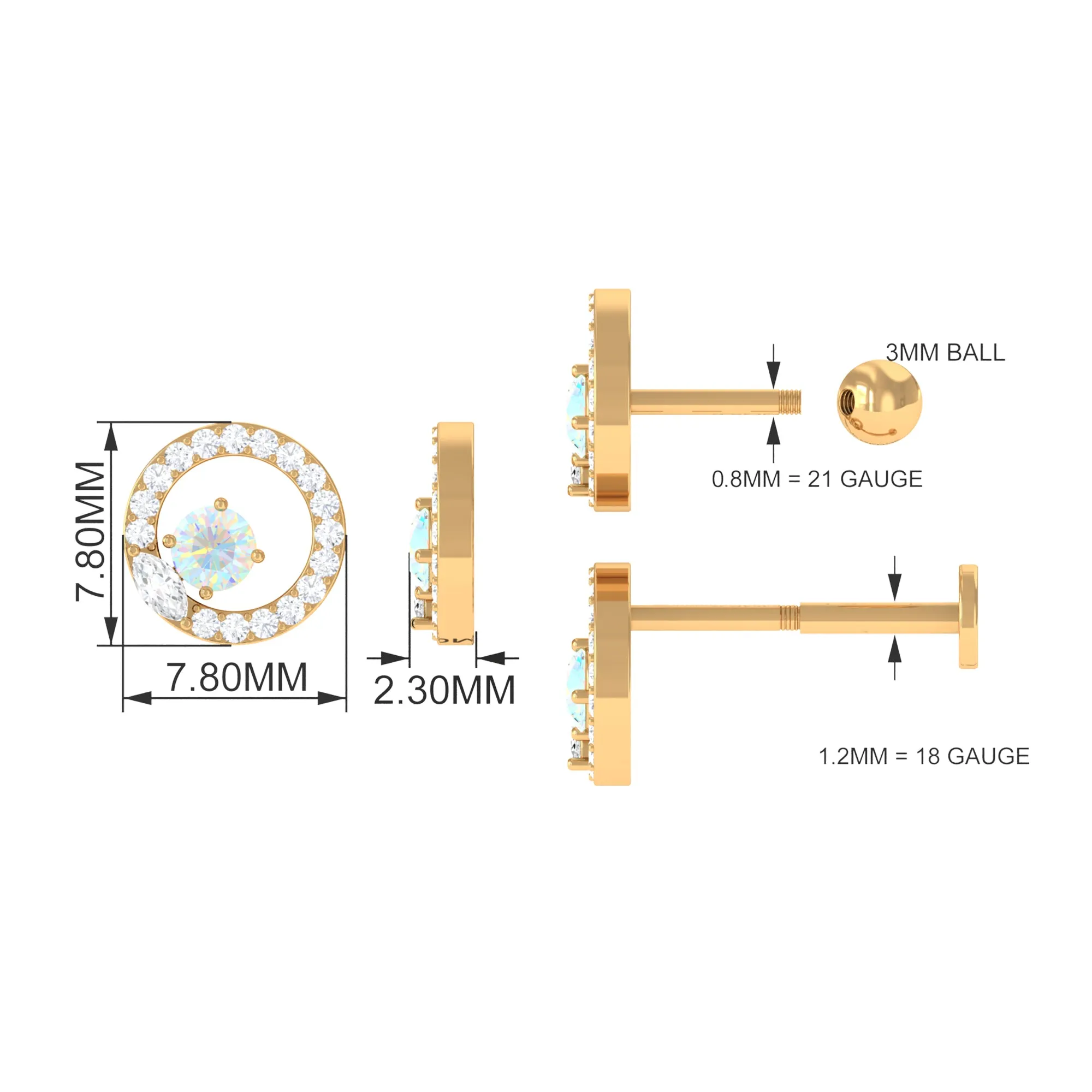 Ethiopian Opal and Moissanite Circle Cartilage Earring in Gold