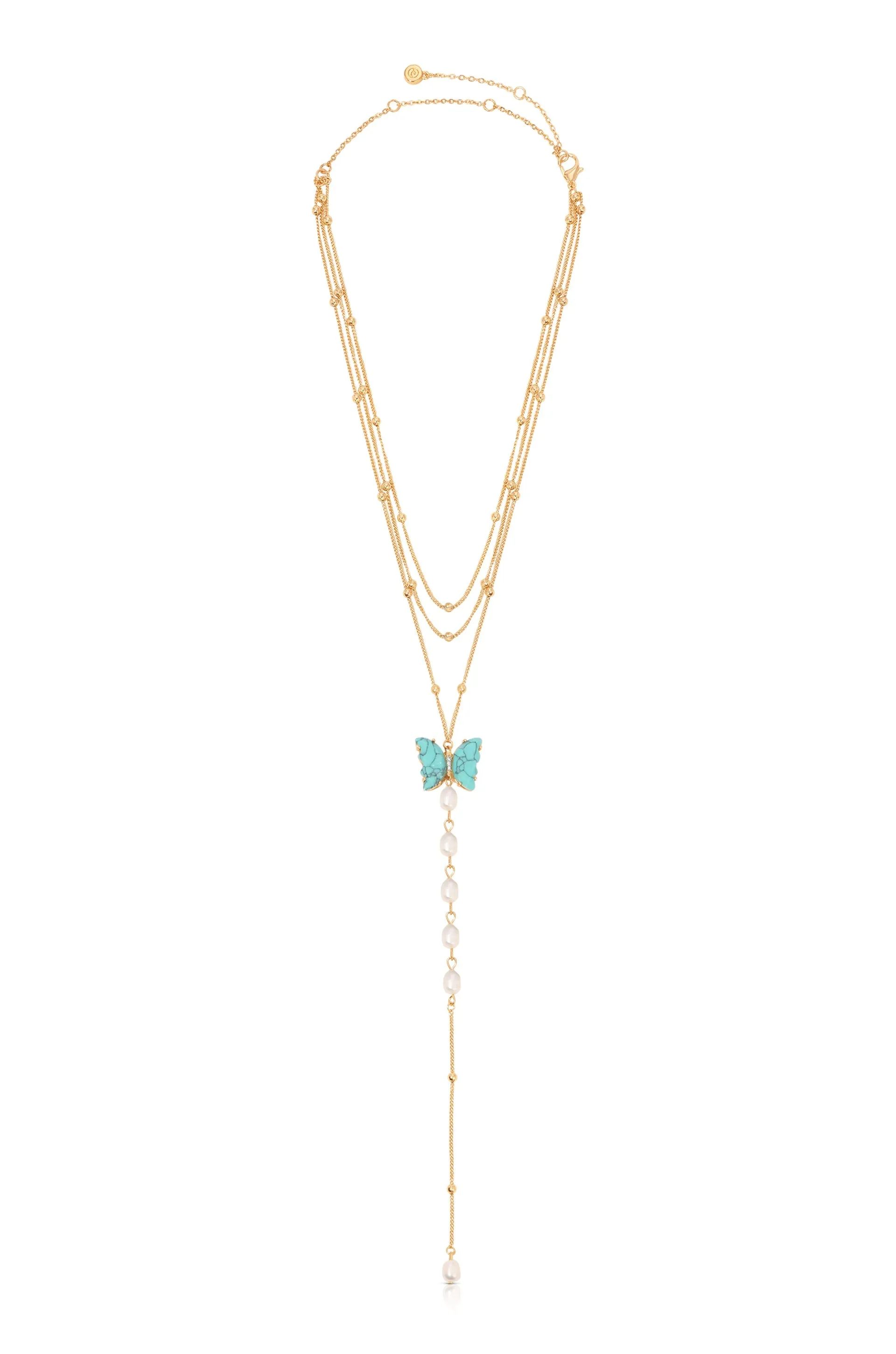 Ettika: Turquoise Butterfly Pearl Chain Lariat Necklace