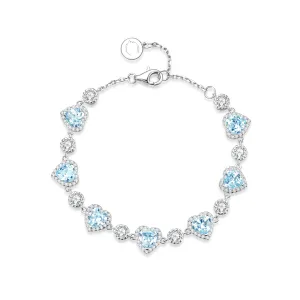 FANCIME "Ms Charming" Halo Heart Aquamarine Sterling Silver Tennis Bracelet