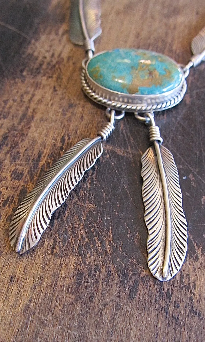 FEATHERED FREIND Navajo Silver & Royston Turquoise Necklace